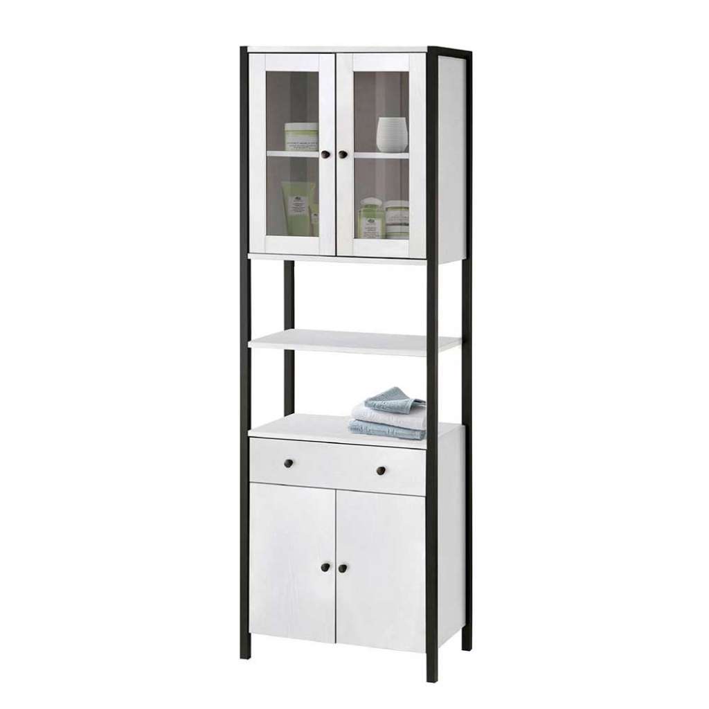 Badezimmerhochschrank in Weiß und Schwarz Glastüren