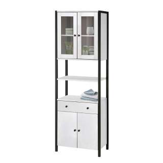 Badezimmerhochschrank in Weiß und Schwarz Glastüren