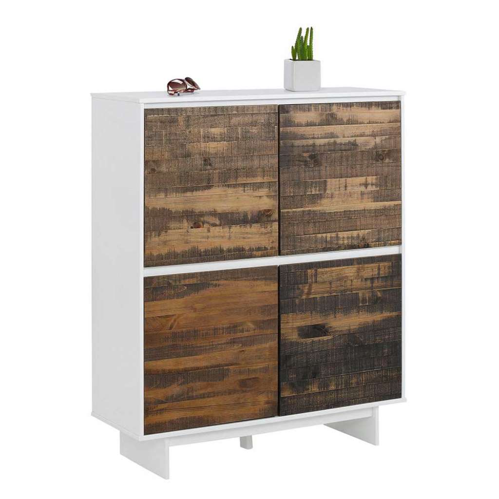 4 türiges Highboard in Weiß und Kiefer dunkel 120 cm hoch