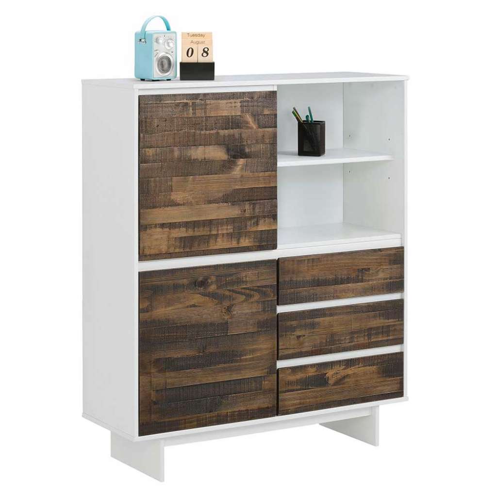 Flurkommode in Weiß und Kiefer dunkel 100 cm breit