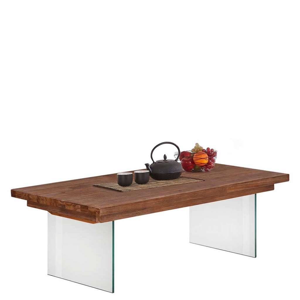 Designercouchtisch aus Akazie Massivholz Glaswangen