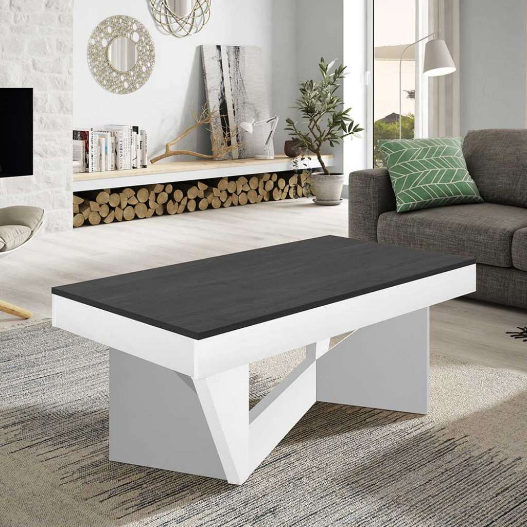 Couchtisch in Schwarzgrau und Weiß hochklappbarer Tischplatte