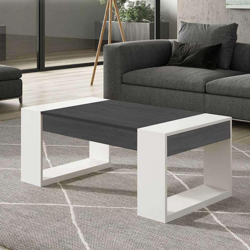 Sofatisch in Schwarzgrau und Weiß hochklappbarer Tischplatte