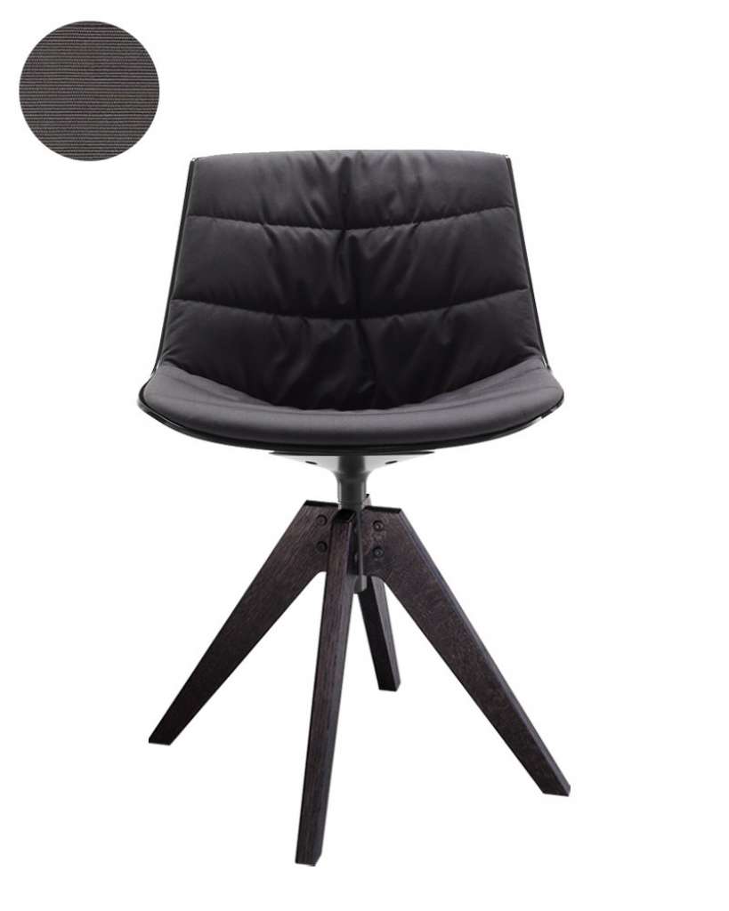 MDF Italia - Flow VN Drehstuhl gepolstert - Manila 153 dunkelgrau - Schale schwarz - Gestell Brauneiche - indoor