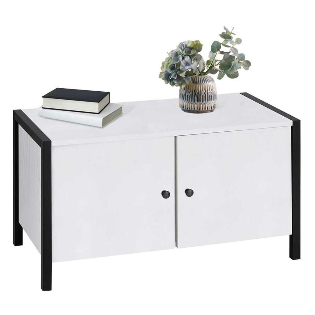 Wohnzimmer Kommode in Schwarz und Weiß 80 cm breit