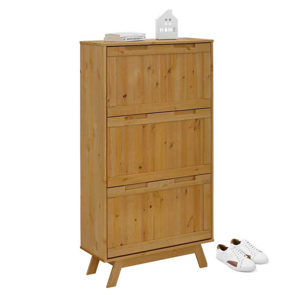 Schuhklappenschrank aus Kiefer Massivholz 75 cm breit