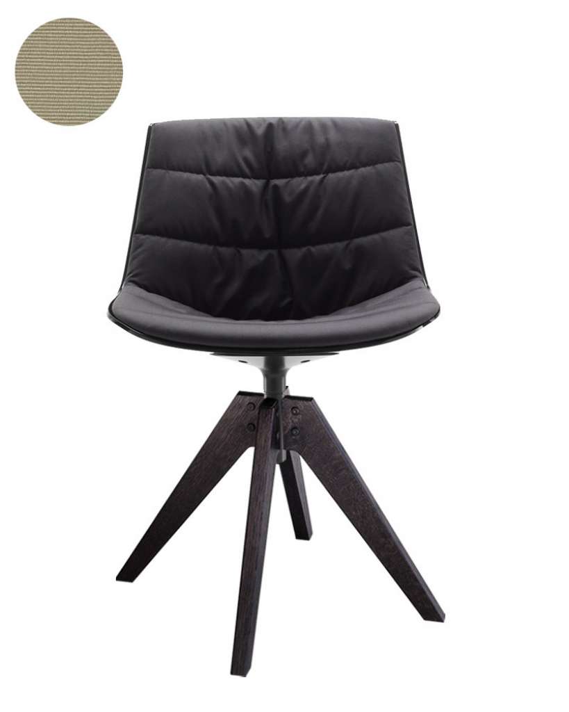 MDF Italia - Flow VN Drehstuhl gepolstert - Manila 223 beige - Schale schwarz - Gestell Brauneiche - indoor