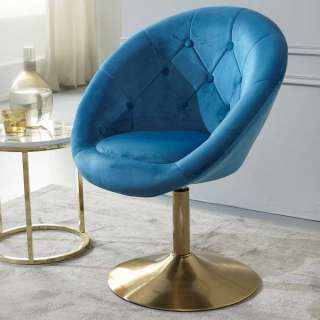 Retro Drehstühle in Blau Samt höhenverstellbar