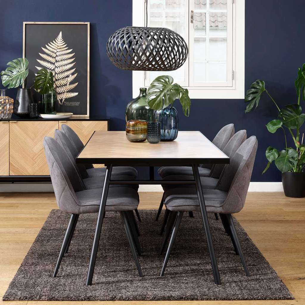 Essgruppe in Schwarz und Eiche furniert modern (7-teilig)
