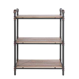 Industriedesign Regal in Schwarz und Holz verwitterter Optik 90 cm hoch
