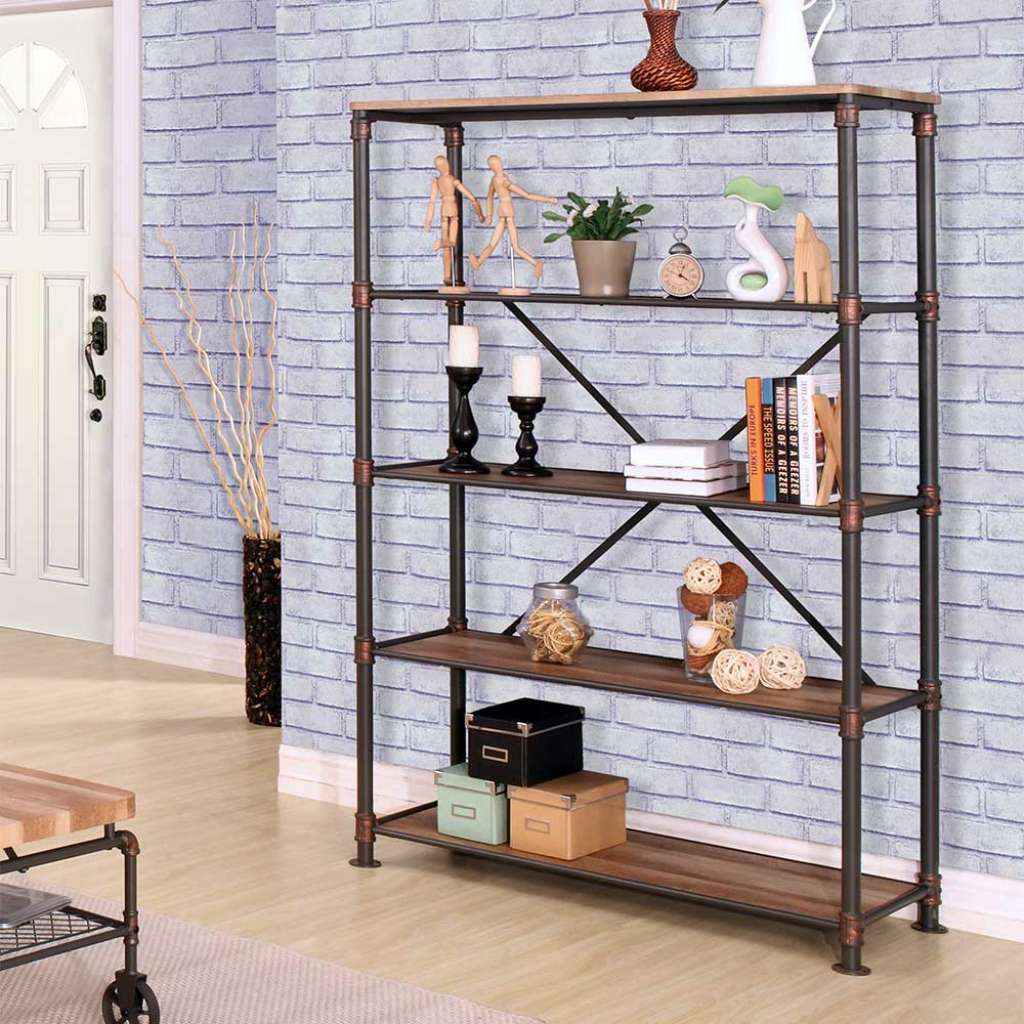 Wohnzimmer Regal in Holz verwitterter Optik und Eisen 180 cm hoch