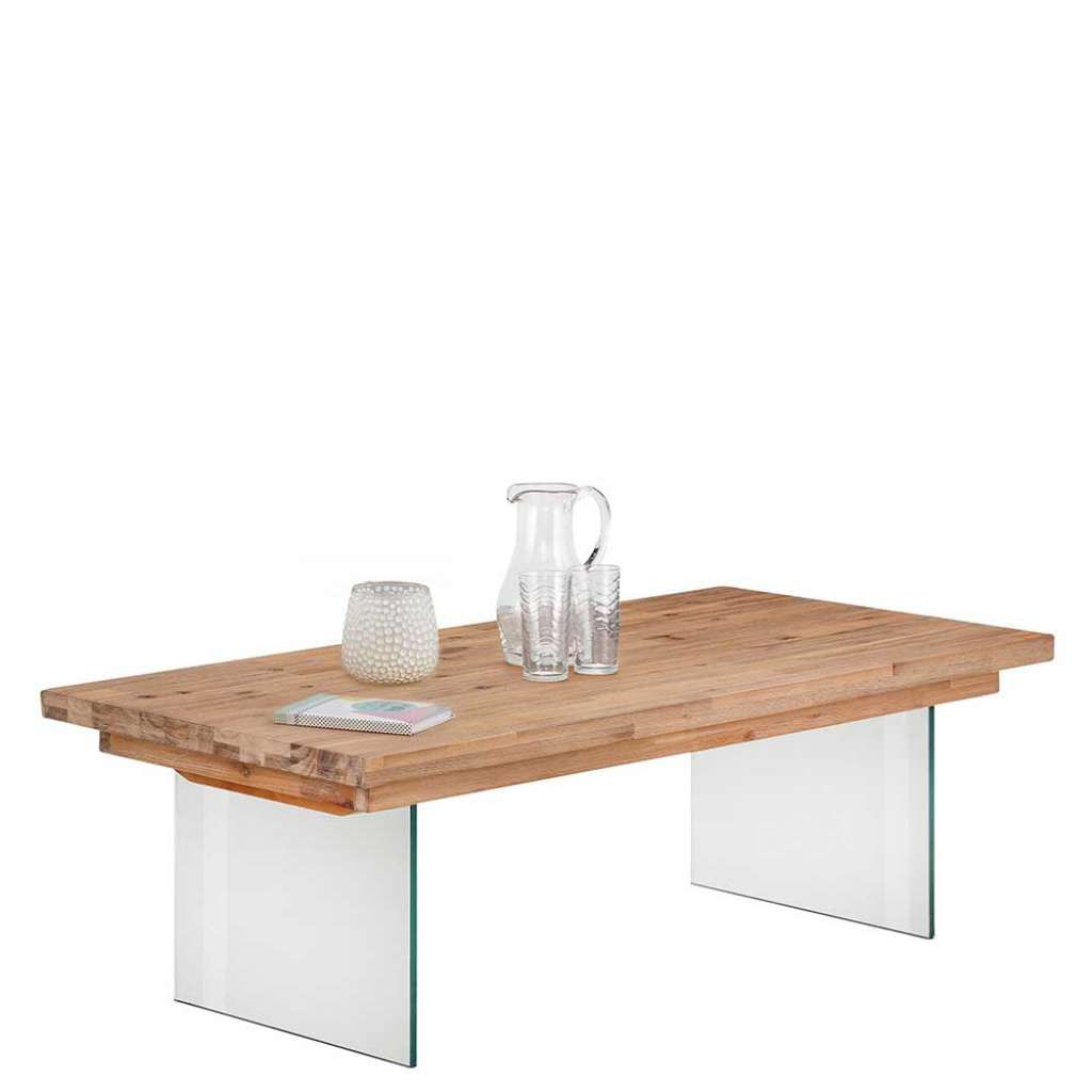 Designercouchtisch aus Akazie Massivholz Glaswangen