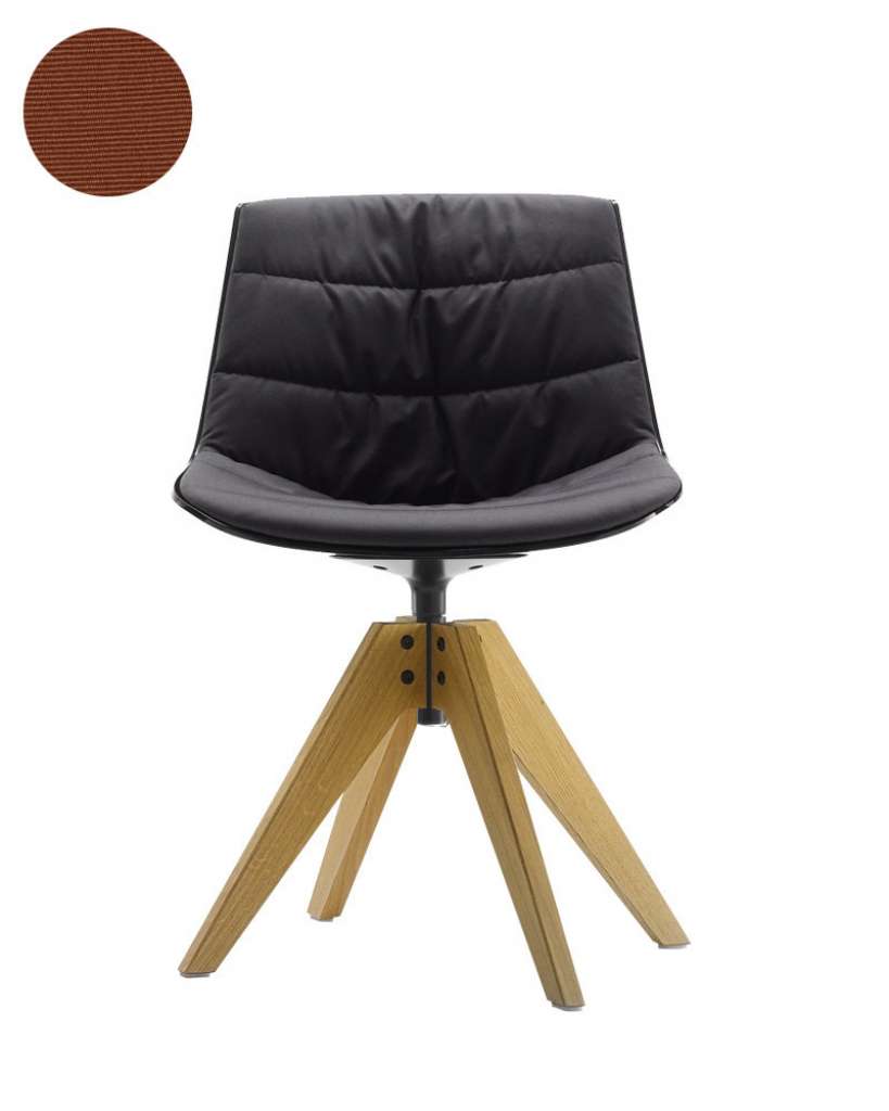 MDF Italia - Flow VN Drehstuhl gepolstert - Manila 464 cognac - Schale weiß - Gestell Eiche natur - indoor