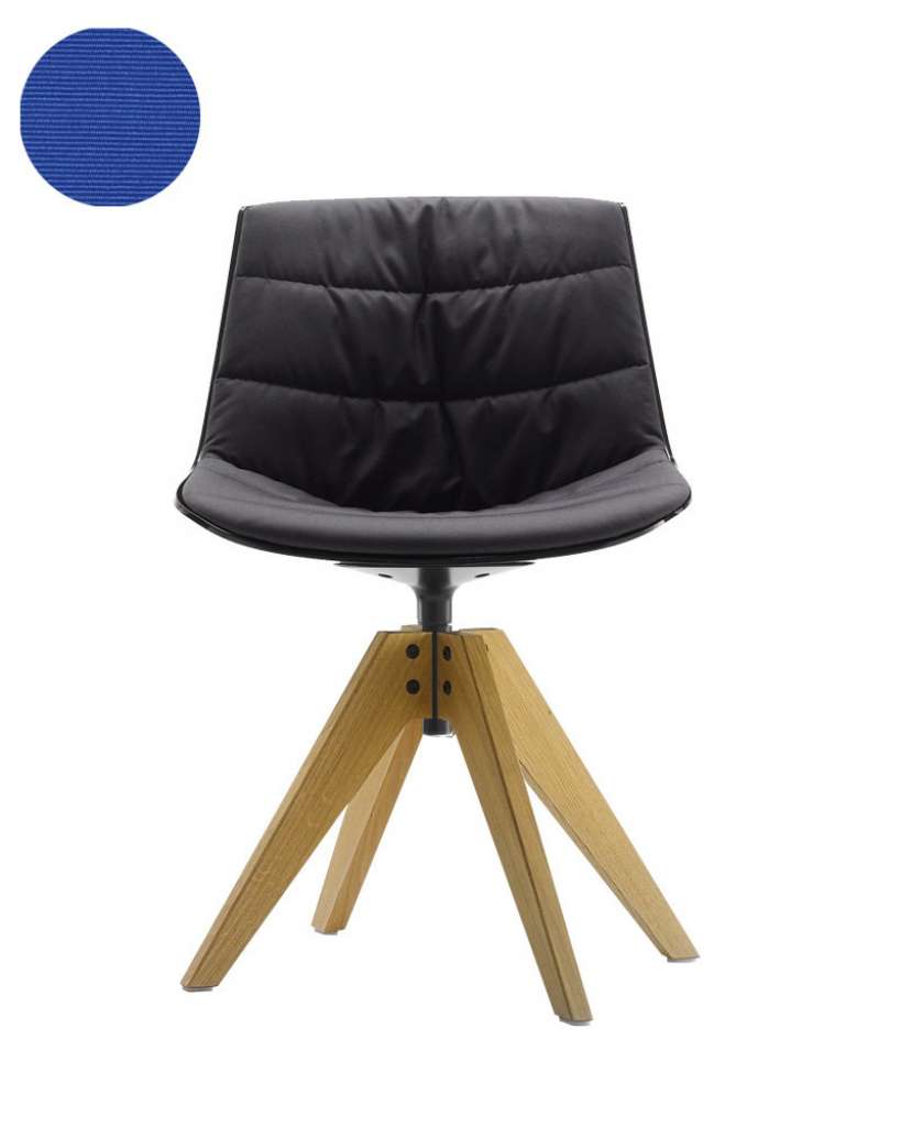 MDF Italia - Flow VN Drehstuhl gepolstert - Manila 754 königsblau - Schale weiß - Gestell Eiche natur - indoor