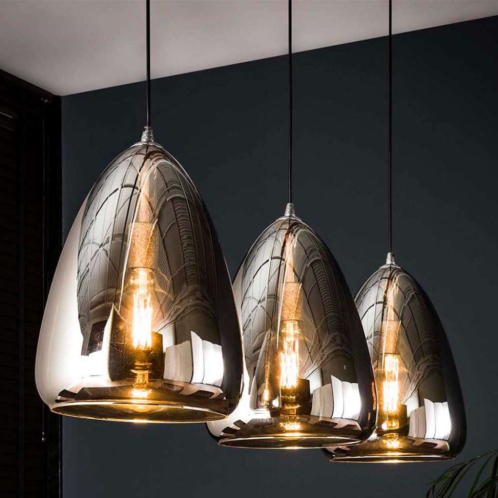Pendelleuchte in Chromfarben und Glas 150 cm hoch