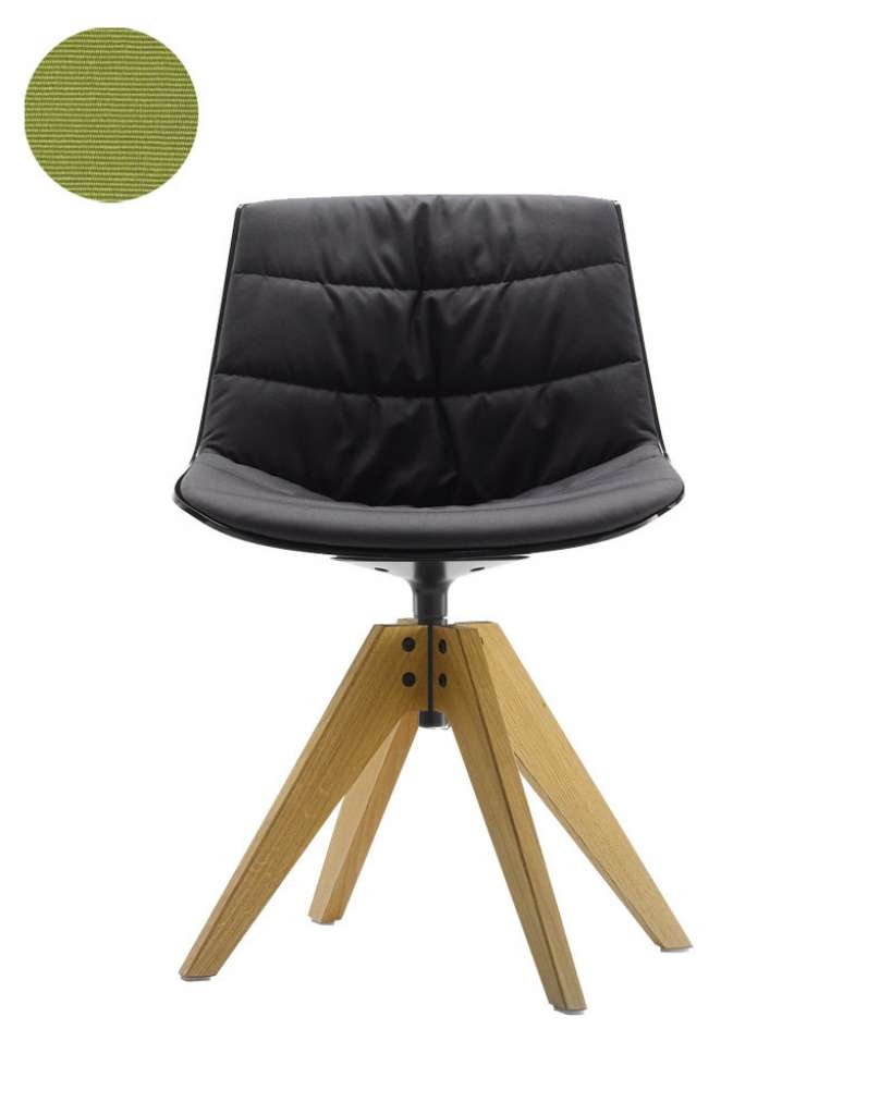 MDF Italia - Flow VN Drehstuhl gepolstert - Manila 932 grasgrün - Schale weiß - Gestell Eiche natur - indoor