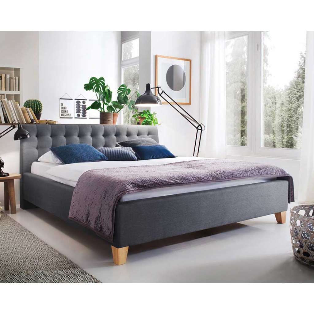Polsterbett in Grau Webstoff 220 cm tief