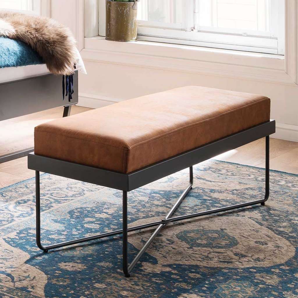 Ankleidebank in Cognac Braun Microfaser 120 cm breit