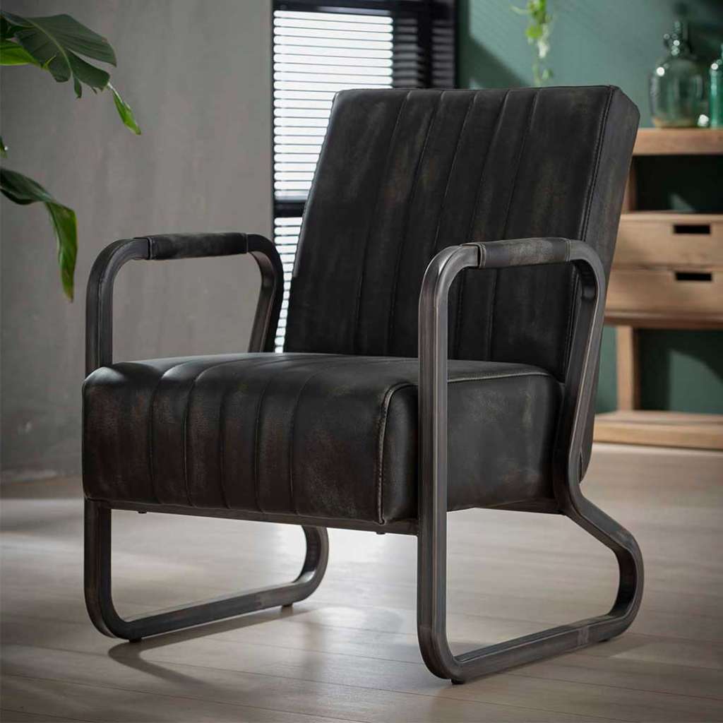 Lounge Einzelsessel in Anthrazit Kunstleder Loft Design