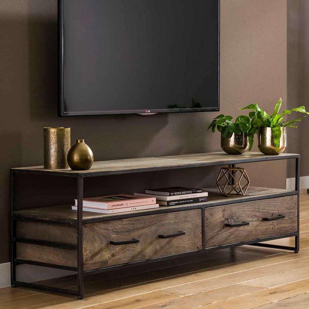 TV Board in Akazie Grey Wash massiv 135 cm breit
