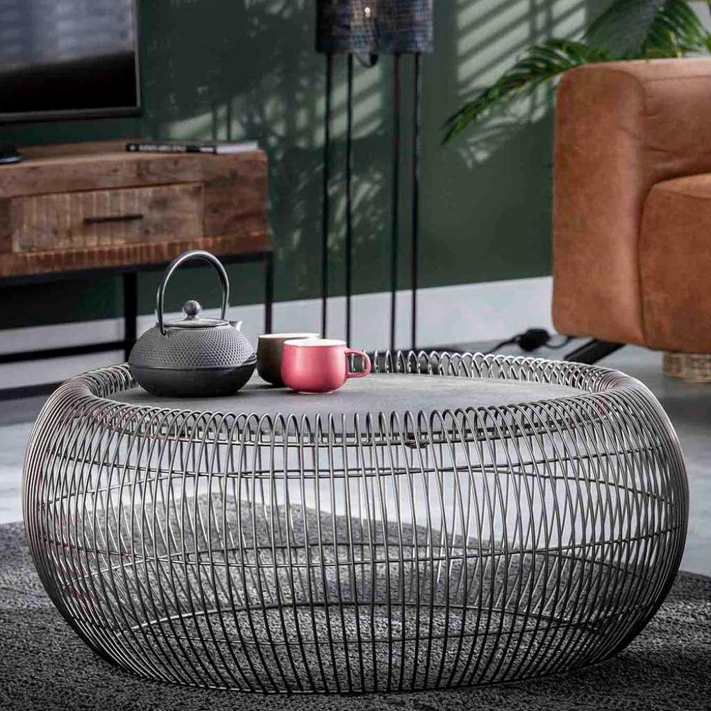 Sofatisch in Schwarz Nickel Draht-Gestell