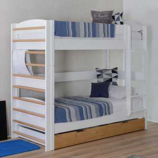 Etagenbett in Weiß und Eichefarben 185 cm hoch