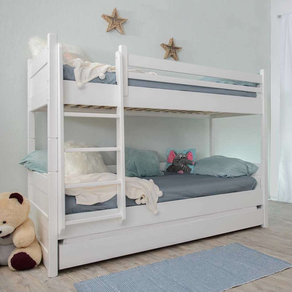 Kinder Etagenbett in Weiß Bettkasten