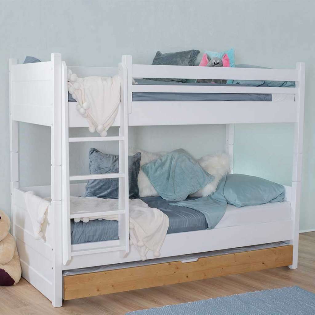Kinderstockbett in Weiß und Eichefarben Bettkasten