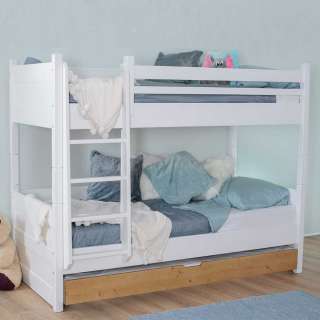 Kinderstockbett in Weiß und Eichefarben Bettkasten