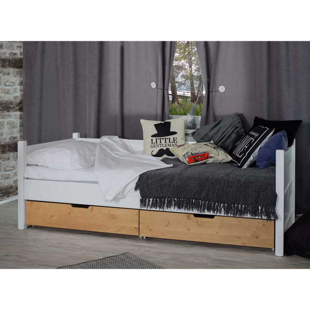 Schubkastenbetten in Weiß und Eichefarben Skandi Design