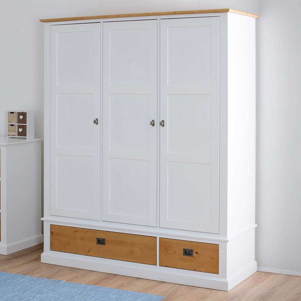 Drehtürenkleiderschrank in Weiß und Eichefarben Skandi Design