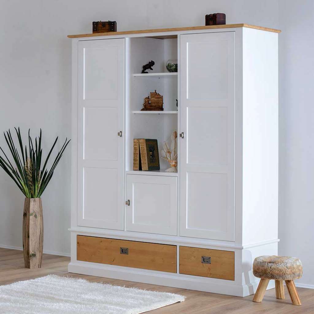 Drehtürenschrank in Weiß und Eichefarben Skandi Design