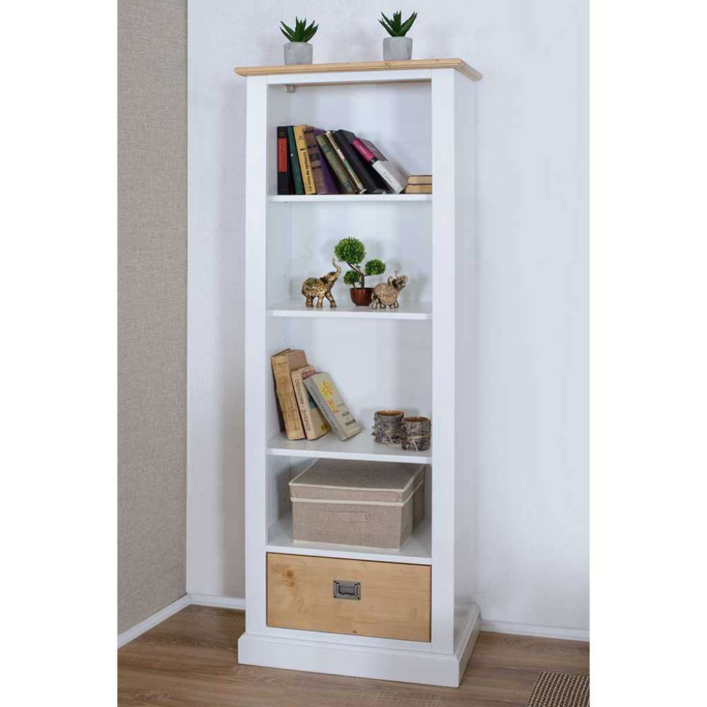 Wohnzimmerregal in Weiß und Eichefarben 165 cm hoch