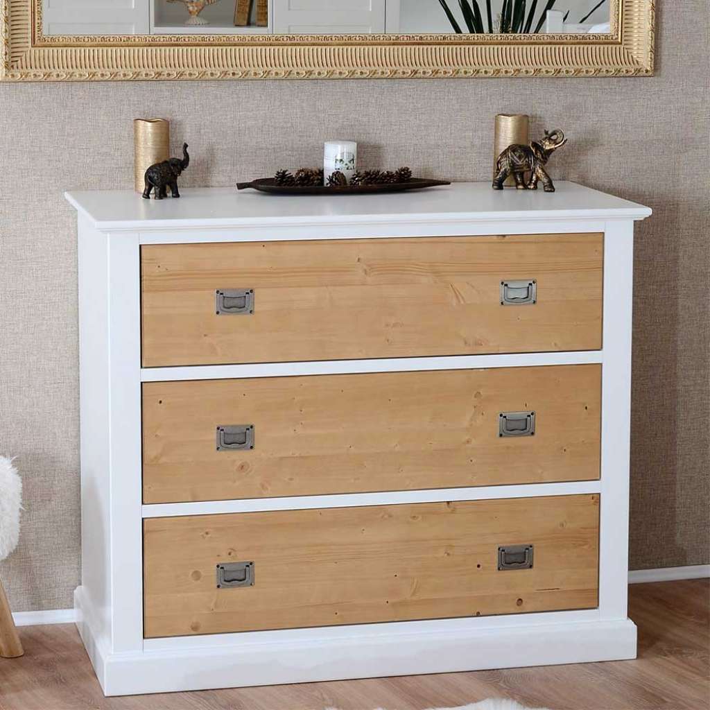 Wäschekommode in Weiß und Eichefarben Skandi Design
