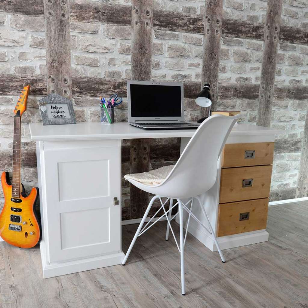 Jugendschreibtisch in Weiß und Eichefarben Skandi Design