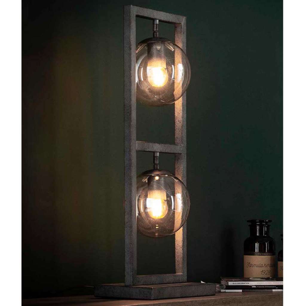 Design Tischleuchte in Altsilberfarben Glas und Metall