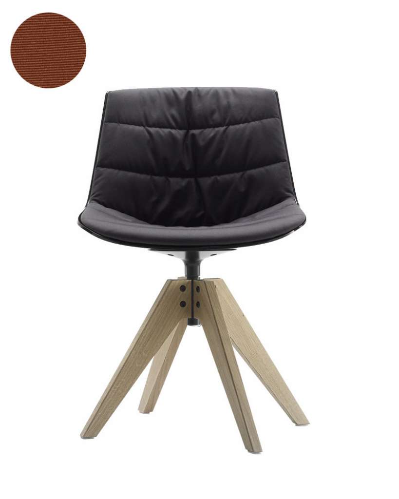 MDF Italia - Flow VN Drehstuhl gepolstert - Manila 464 cognac - Schale weiß - Gestell Bleicheiche - indoor