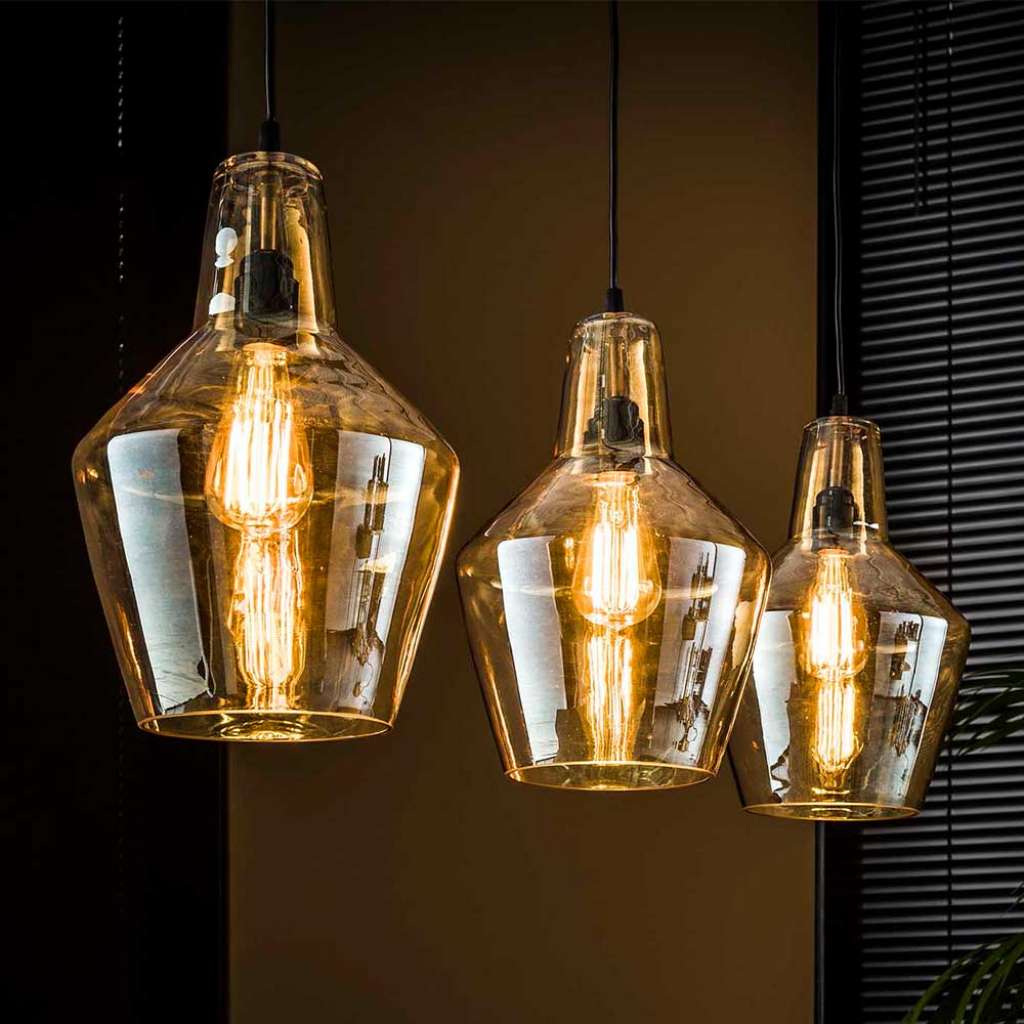 Hängeleuchte in Braun Glas 150 cm hoch