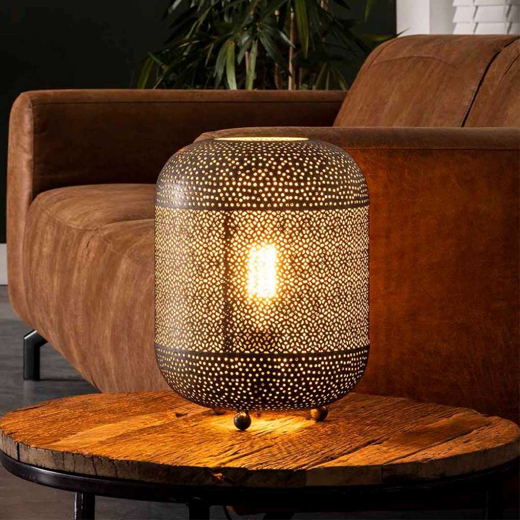 Design Tischlampe in Altsilberfarben 25 cm breit