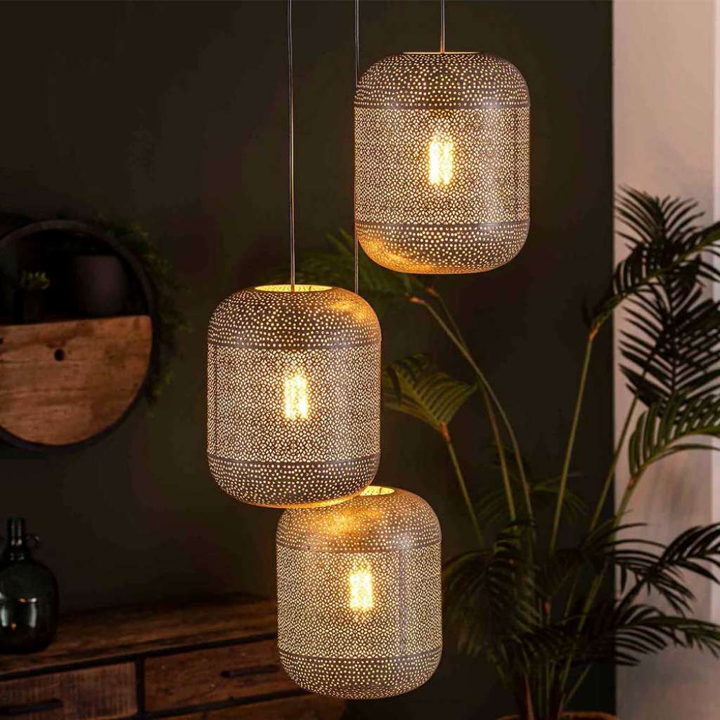 Design Hängeleuchte in Altsilberfarben 50 cm breit