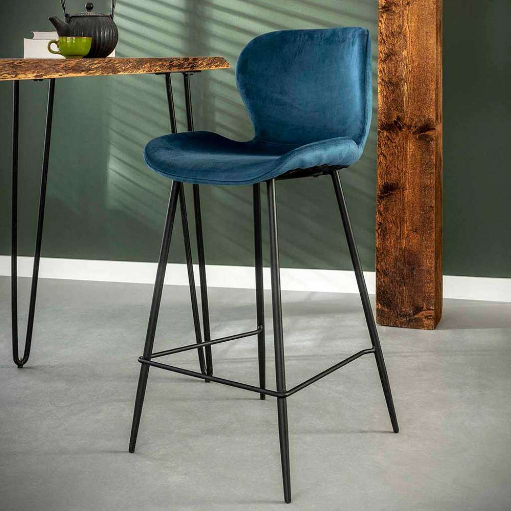 Designbarhocker in Blau Samt modern (4er Set)