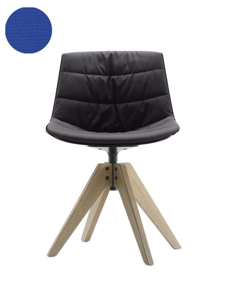 MDF Italia - Flow VN Drehstuhl gepolstert - Manila 754 königsblau - Schale weiß - Gestell Bleicheiche - indoor