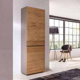 Garderobenschrank in Taupe und Eiche Bianco furniert 200 cm hoch