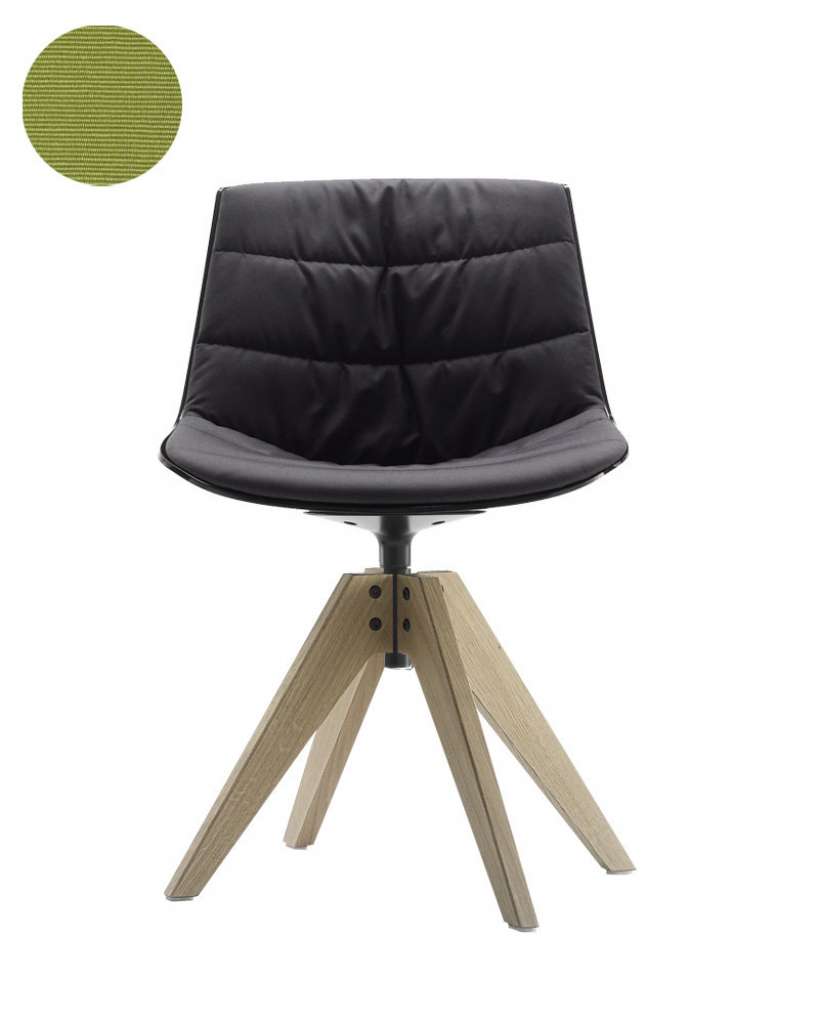 MDF Italia - Flow VN Drehstuhl gepolstert - Manila 932 grasgrün - Schale weiß - Gestell Bleicheiche - indoor