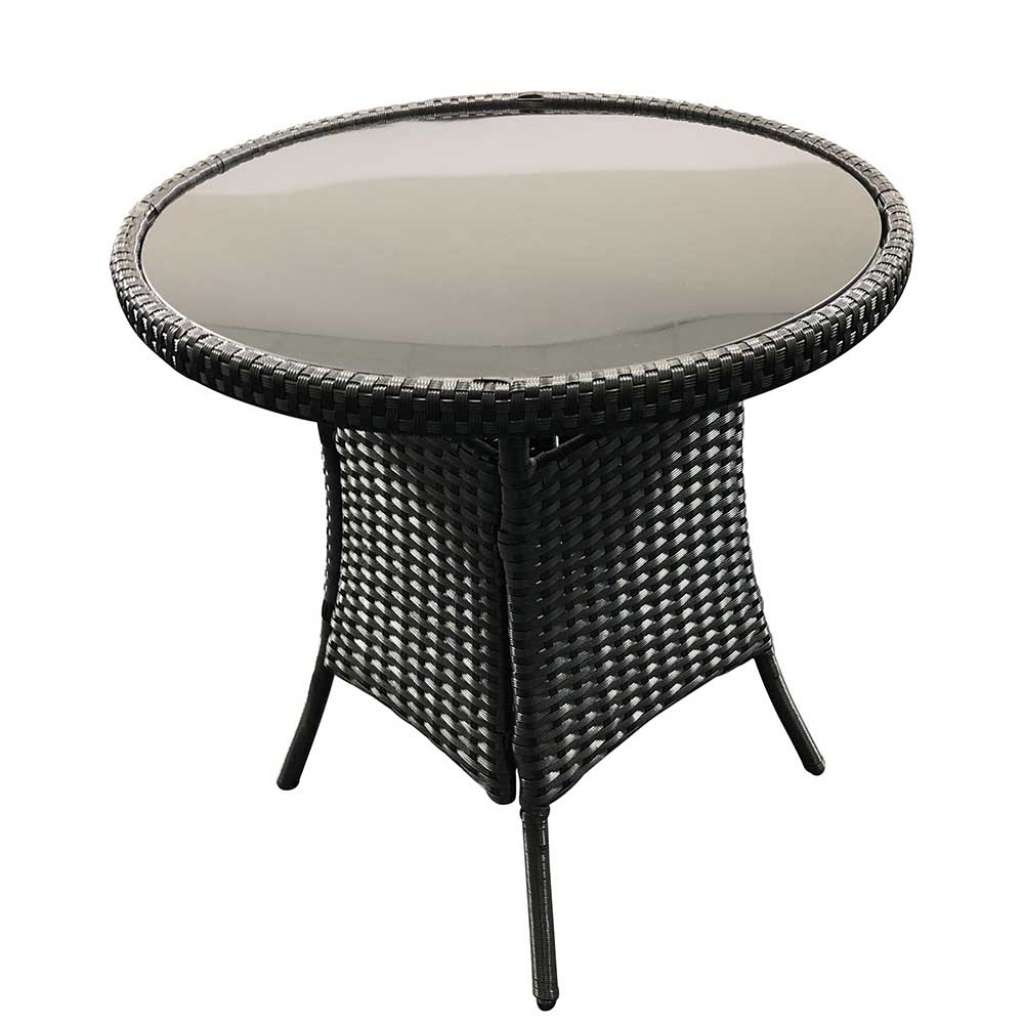 Runder Balkontisch aus Kunstrattan Glasplatte