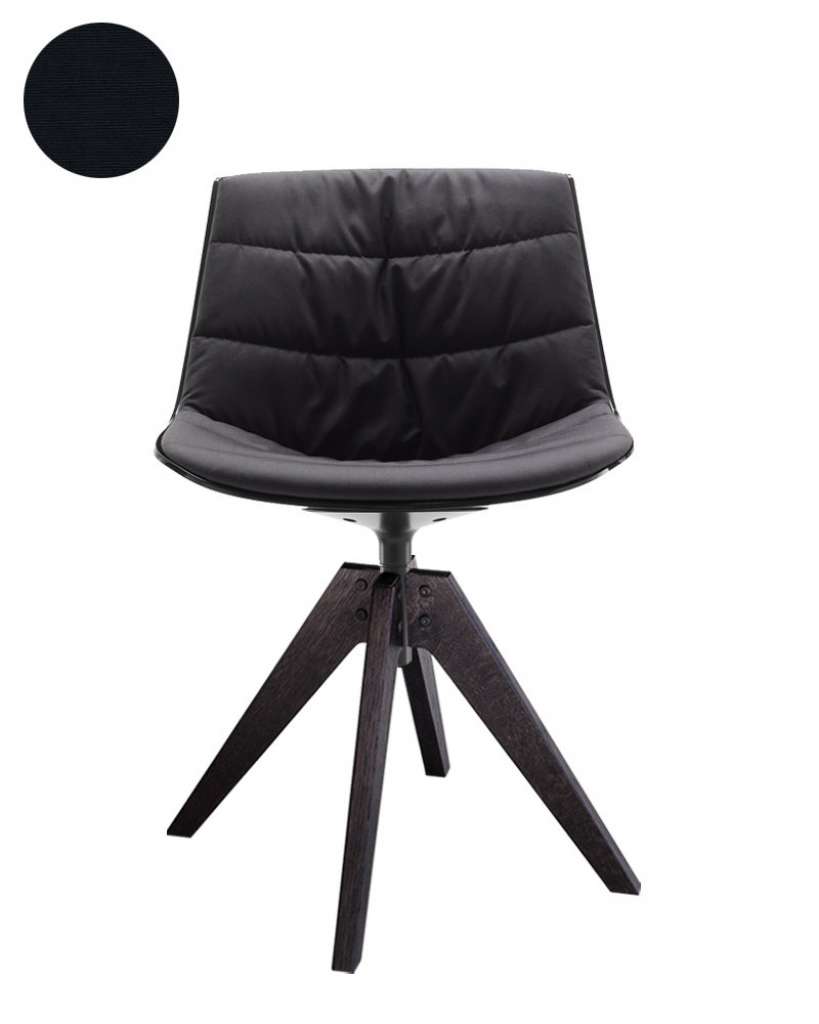 MDF Italia - Flow VN Drehstuhl gepolstert - Manila 193 schwarz - Schale weiß - Gestell Brauneiche - indoor