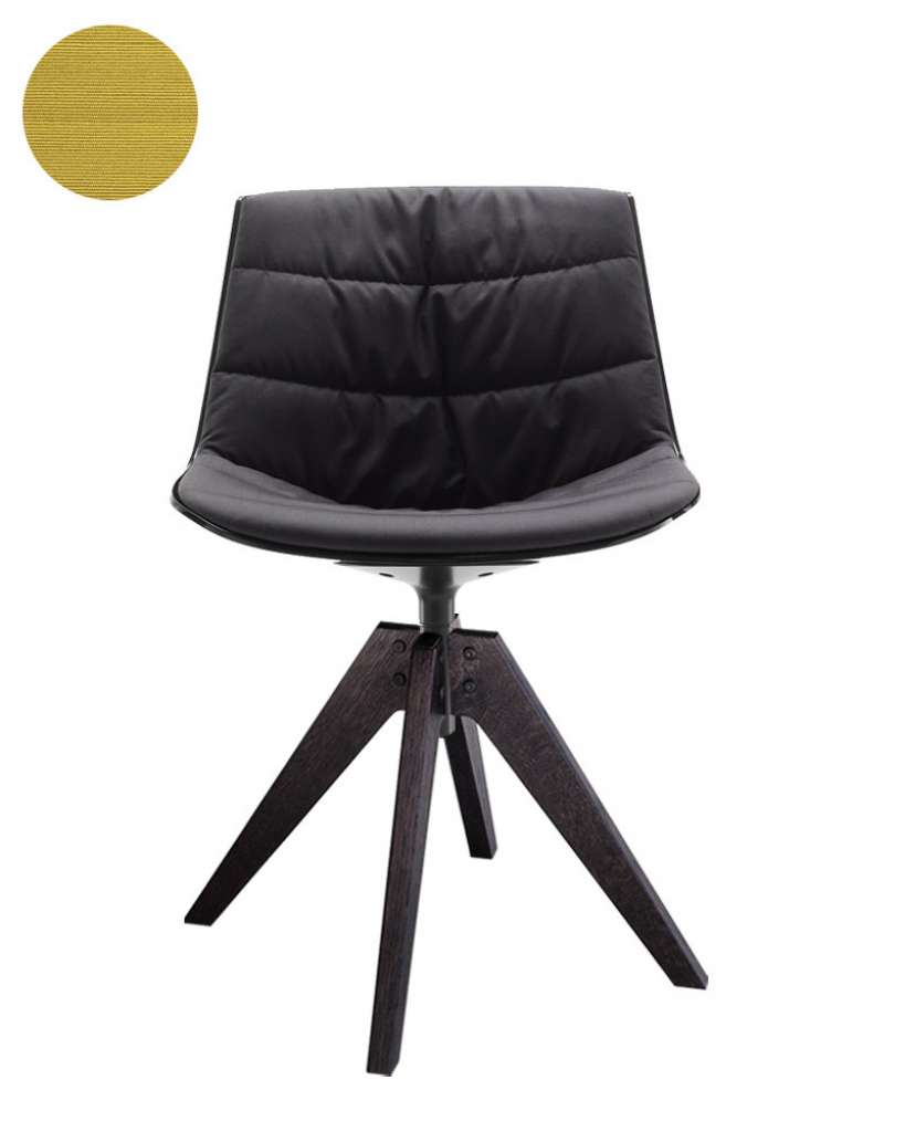 MDF Italia - Flow VN Drehstuhl gepolstert - Manila 421 senf - Schale weiß - Gestell Brauneiche - indoor