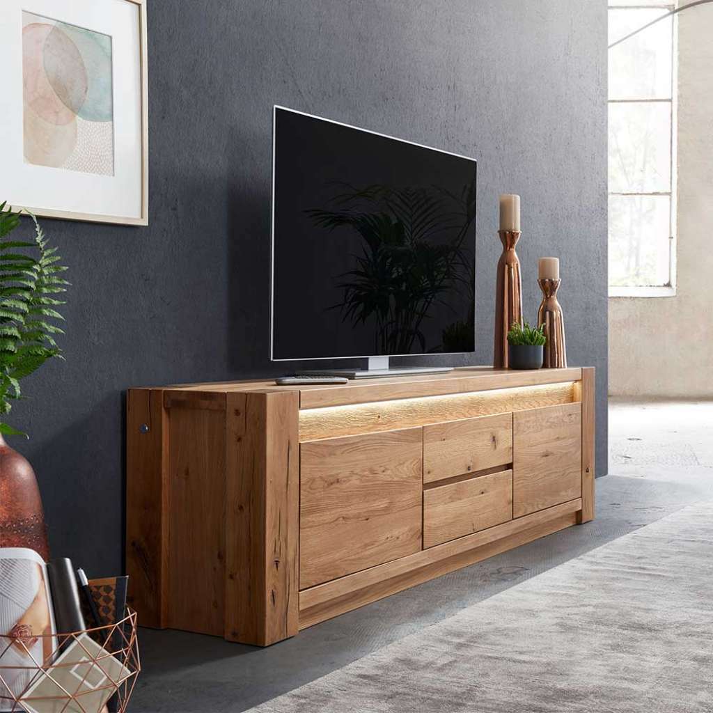 TV Lowboard aus Wildeiche Massivholz LED Beleuchtung