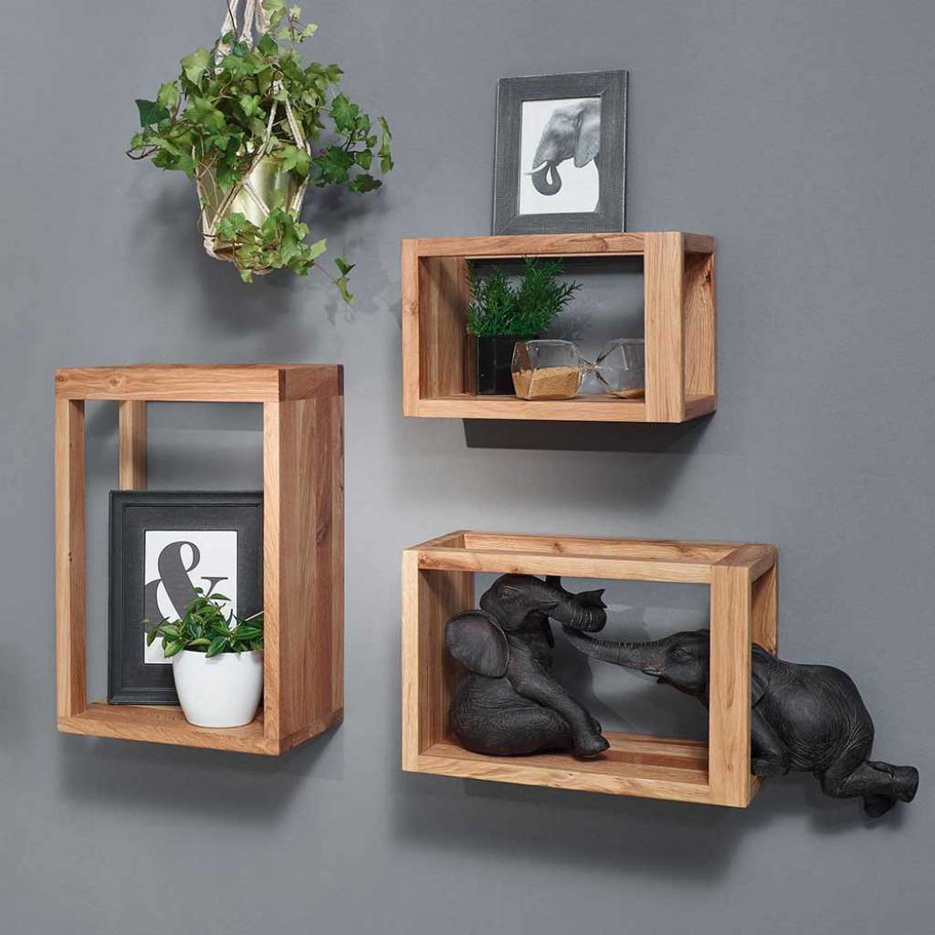 Wand Regal Set aus Wildeiche Massivholz geölt (3-teilig)