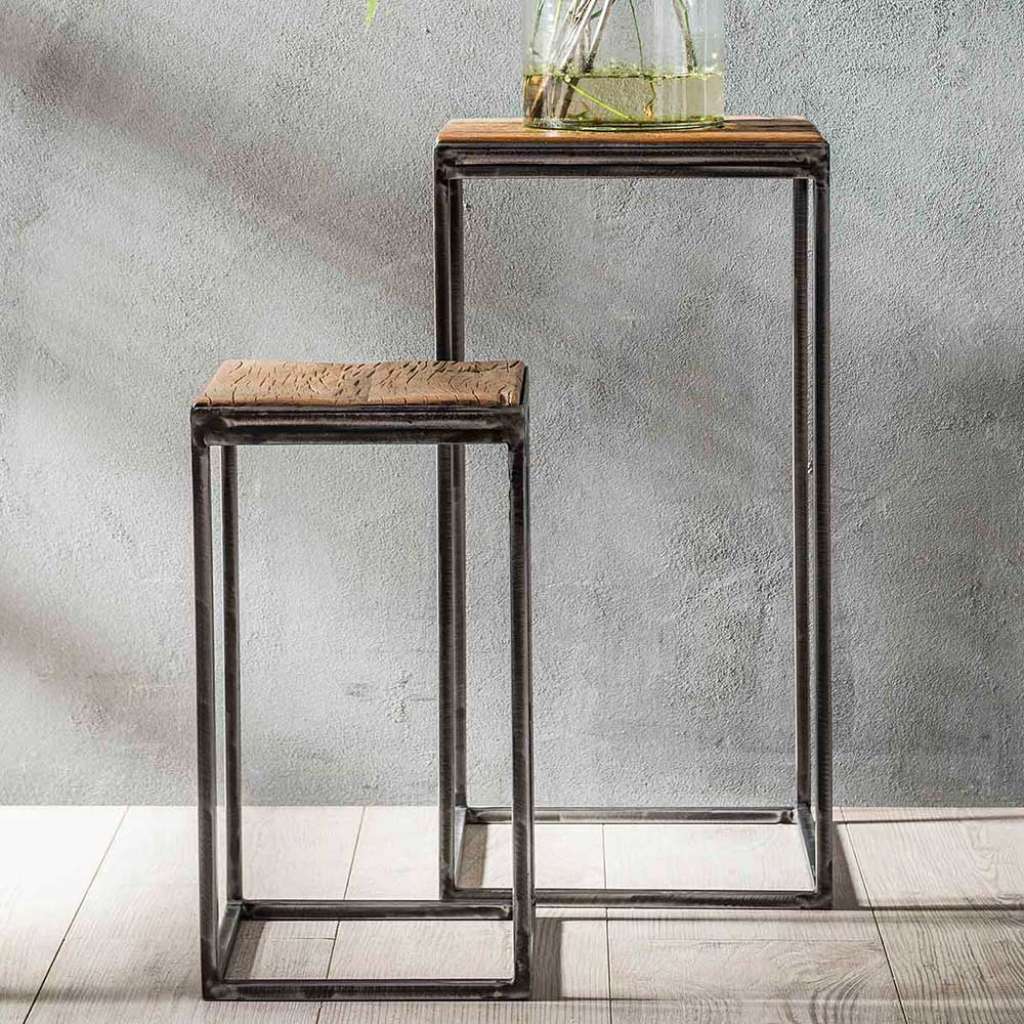 Blumenhocker aus Hartholz und Metall Loft Design (2-teilig)